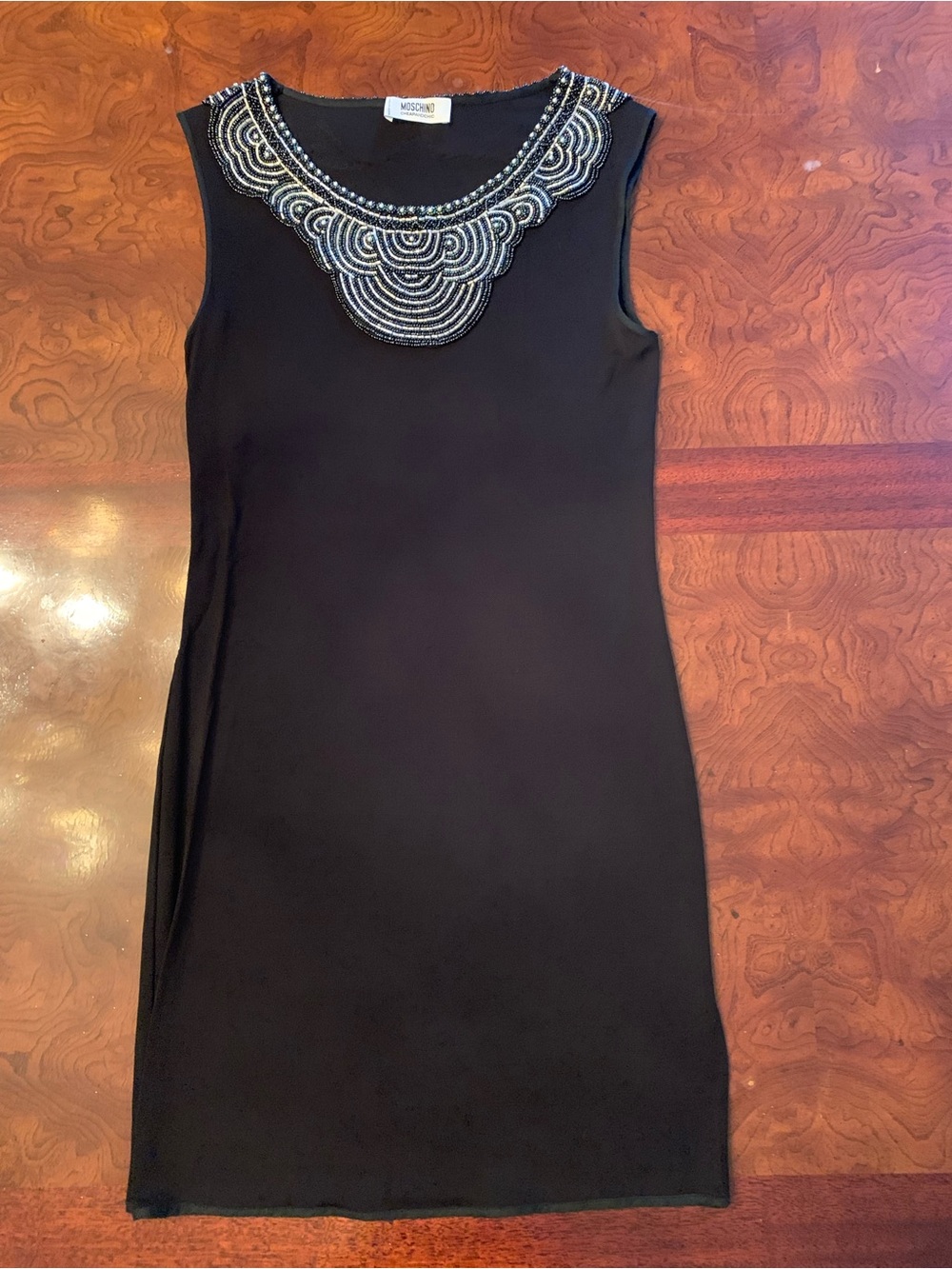 Moschino Black Sleeveless Mini Dress with Silver Beaded Neckline
